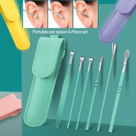 6Pcs Ear Pick Earwax Removal Kit Earpick Ear Curette Ear Wax Spoon Remover Cleaning Tool (Color: black)
