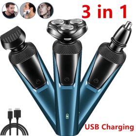 Electric Shaver Mens Razor Rotary Waterproof Pop-Up Trimmer Wet Dry Cordless (Option: Blue)